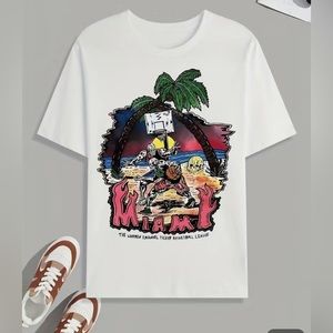 Miami Summer T-Shirt Short Sleeve Basketball Anime Graphic Style Skeleton Men XL